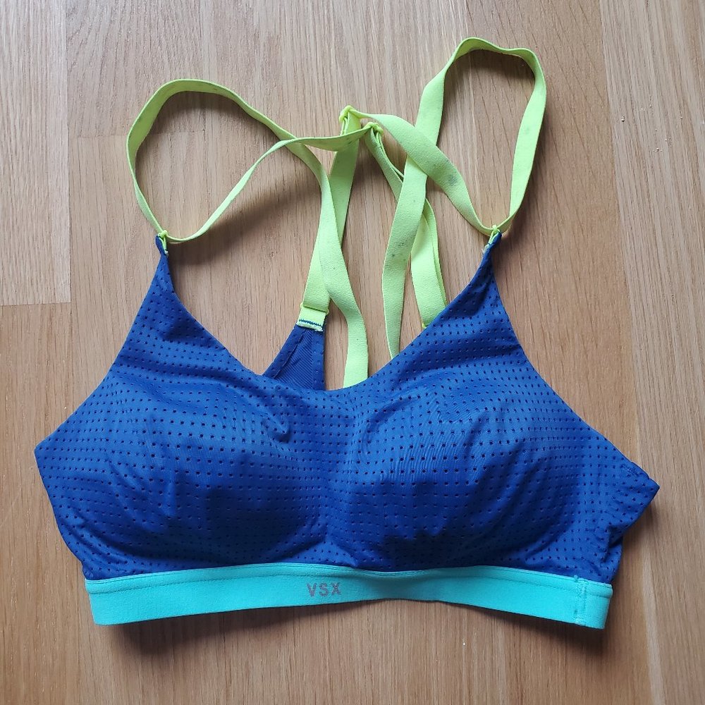 Blue & neon yellow sports bra